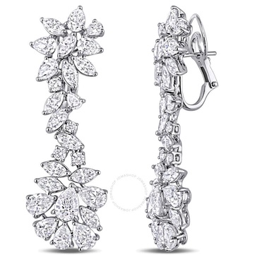 AMOUR 13 5/8 CT TW Diamond Floral Cluster Drop Earrings In 18k White Gold