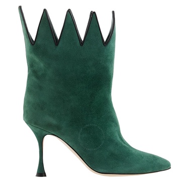 Manolo Blahnik Dark Green Chicuelo 90 Suede Ankle Boots