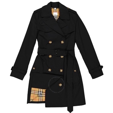 Burberry Ladies Black Double-breasted Belted Trench Coat