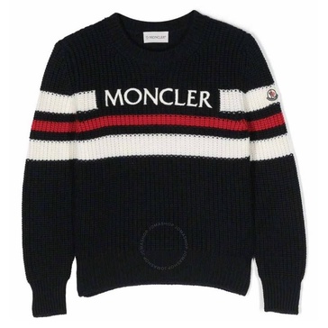 Moncler Kids Intarsia-Knit Stripe Logo Jumper