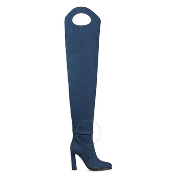 Burberry Ladies Shoreditch Denim Blue Porthole Detail Over-The-Knee Boots