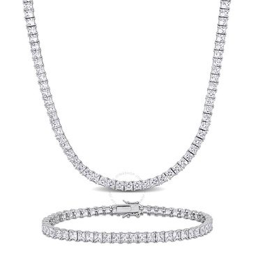 Amour Men's 2-Piece Set 63ct TGW Created White Sapphire Tennis Necklace and Bracelet in Sterling Silver - 20in & 9in