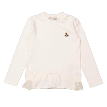 Moncler Girls Natural Ruffle-Trim Logo Patch Long-Sleeve T-Shirt