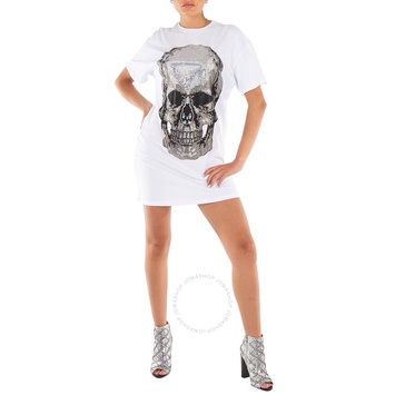 Philipp Plein Classic Skull Strass Short T-Shirt Dress, Size Medium