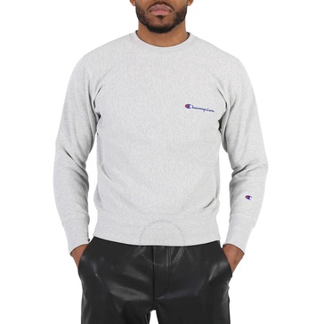 Champion Silver Grey Reverse Weave Script Logo Crew Sweatshirt