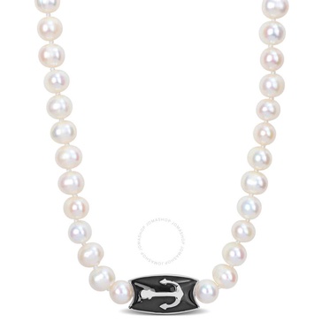 Amour 7-7.5mm Cultured Freshwater Pearl Men's Necklace with Large Lobster Clasp in Sterling Silver