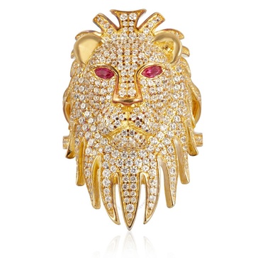 APM Monaco Synthetic Red Stone Yellow Silver Lioness Statement Ring