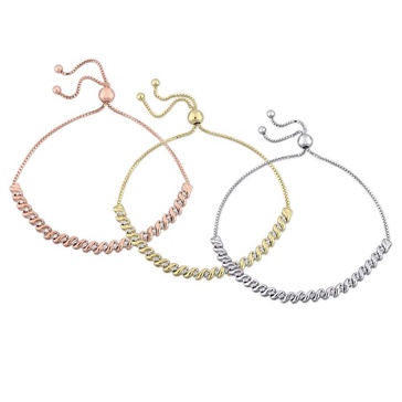 AMOUR 3 Pc Set Of 3/4 CT TW Diamond Bolo Bracelets In White, Yellow and Rose Plated Sterling Silver