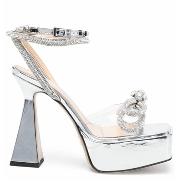 Mach & Mach Silver Double Bow Platform Sandals