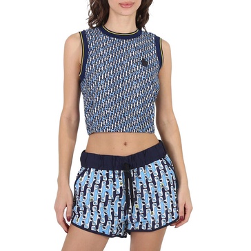 Moncler Ladies Bright Blue Abstract-Pattern Cropped Tank Top