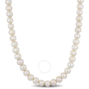 AMOUR 9-9.5mm Off-round Freshwater Cultured Men's Pearl Necklace with Large Sterling Silver Lobster Clasp - 20 In.