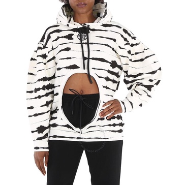 Burberry Ladies Monochrome Cut-out Detail Watercolour Print Cotton Hoodie