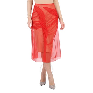 Maison Margiela Ladies Red Tulle-Overlay Asymmetric Skirt