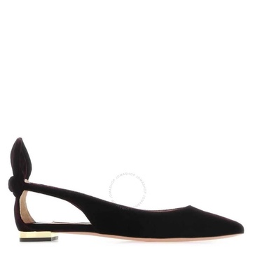 Aquazzura Deneuve Bow Tie Pointed-Toe Ballet Flats