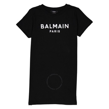 Balmain Kids Black / White Logo Printed Robe Dress