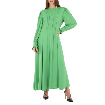 Chloe Ladies Vibrant Green Pintucked Crepe Long Dress