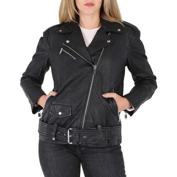 Michael Kors Ladies Crinkled Leather Moto Jacket in Black