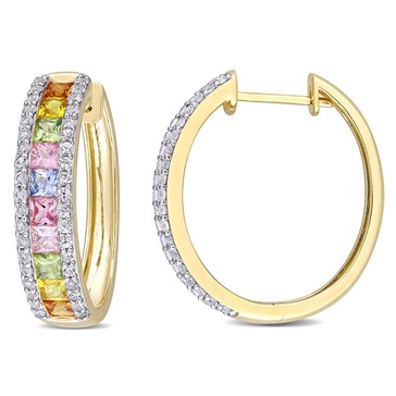 AMOUR 5 3/4 CT TGW Multi-color Sapphire Hoop Earrings In 14K Yellow Gold