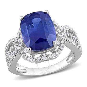 Amour 8 1/10 CT TGW Blue Sapphire and 5/8 CT Diamond Ring in 14k White Gold