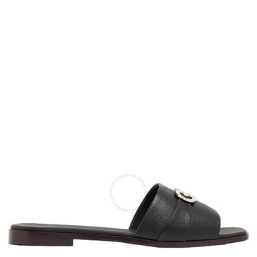 Salvatore Ferragamo Ladies Black Leather Rhodes Gancini Flat Sandals