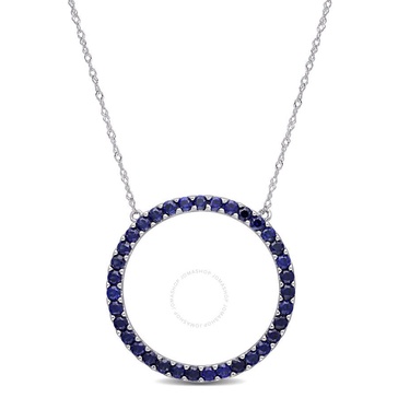 AMOUR 1 3/4 CT TGW Created Blue Sapphire Open Circle Pendant with Chain In 10K White Gold