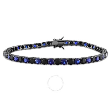 Amour 17 CT Created Blue and Black Sapphire Men's Tennis Bracelet in Black Rhodium Plated Sterling Silver