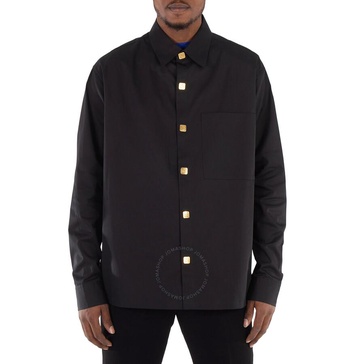 Balmain Men's Noir Monogram-Button Cotton Shirt