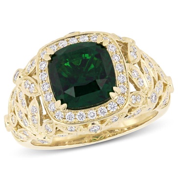 Amour 3 3/4 CT TGW Tsavorite and 5/8 CT TW Diamond Vintage Ring in 14k Yellow Gold