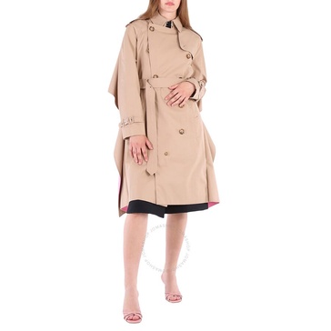 Burberry Soft Fawn Cotton Twill Contrast Cape Detail Double-breasted Trench Coat