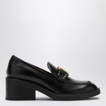 CHLOÉ Elegant Black Heeled Loafer with Gold Accent