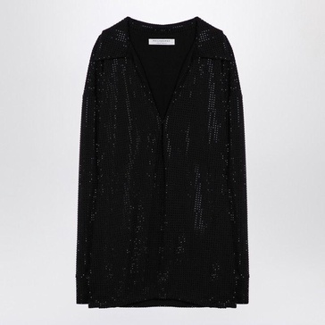 PHILOSOPHY DI LORENZO SERAFINI Black Rhinestone Embellished V-Neck Blouse