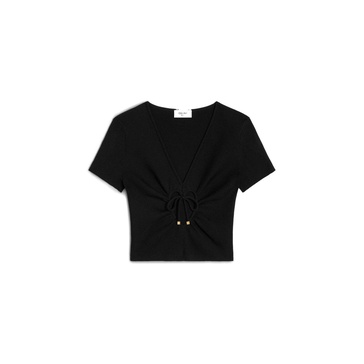 CELINE Black Cut-Out Short-Sleeved Crop Top for Women in US Size