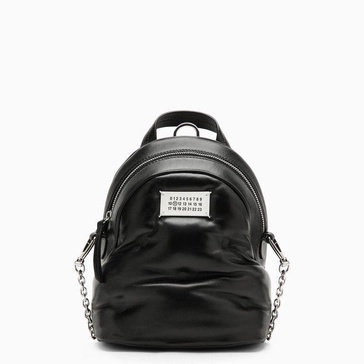 MAISON MARGIELA Black Quilted Leather Backpack for Men with Logo Appliqué and Detachable Strap