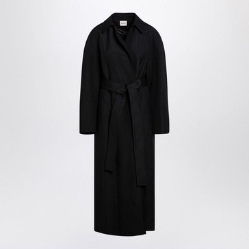 KHAITE Long Black Jacket with Matching Waist Belt