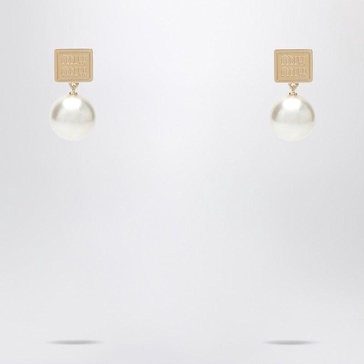 Miu Miu Gold Metal Earrings With Pearl Women