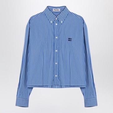 Miu Miu Blue Striped Shirt With Logo Women