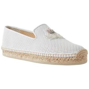 Christian Louboutin Women White Nanou Orlato Donna Logo-Embroidered Leather Espadrilles Flats