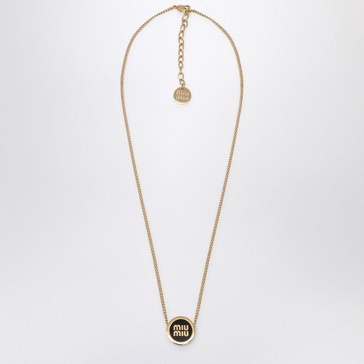 Miu Miu Metal Necklace With Black Logo Women