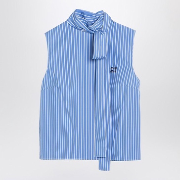 Miu Miu Light Blue Striped Sleeveless Shirt Women