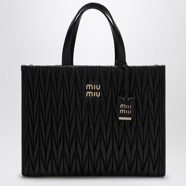 Miu Miu Black Quilted Nappa Leather Shopping Bag Women