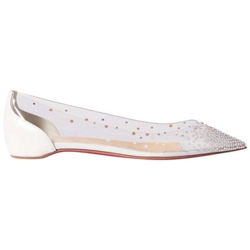 Christian Louboutin Women White Follies Crystal-Embellished Pvc And Leather Point-Toe Flats