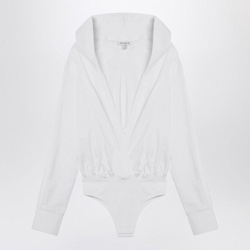 Alaia White Cotton Shirt Bodysuit With Hood Women