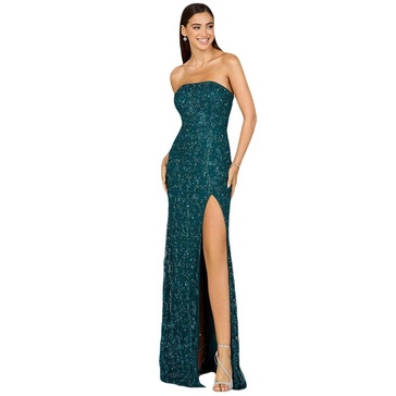 Women's Beaded Strapless Dress with Slit