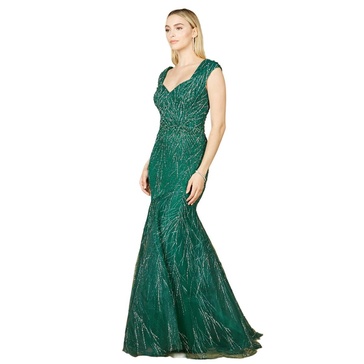 Women's Cap Sleeve Mermaid Beaded Gown