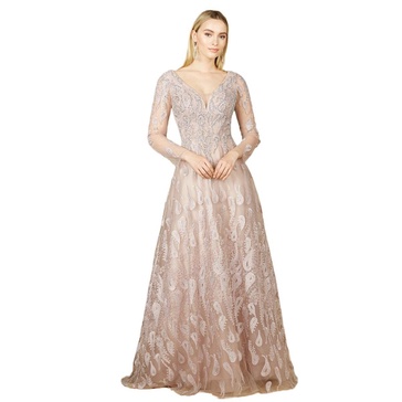 Women's Long Sleeve V-Neck Ballgown