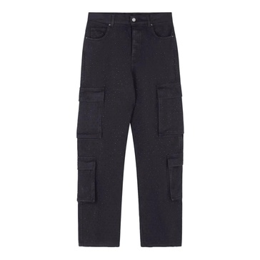 Cargo Black Pants with Rhinestones