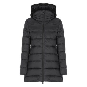 Black Padded Jacket with Faux Fur Hood