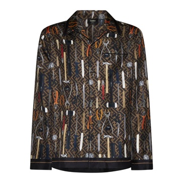 Multicolores All-Over Fendi Tools Print Shirt in Silk Man