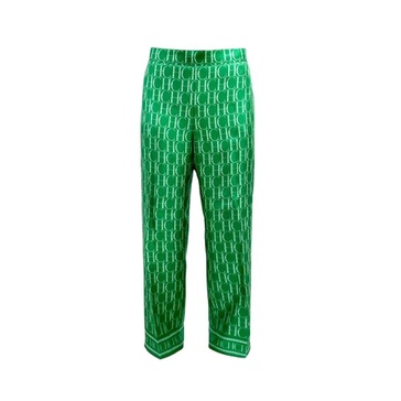 Silk Straight Leg Initials Pants Green