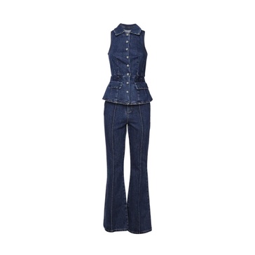 Denim Jumpsuit with Flared Trousers